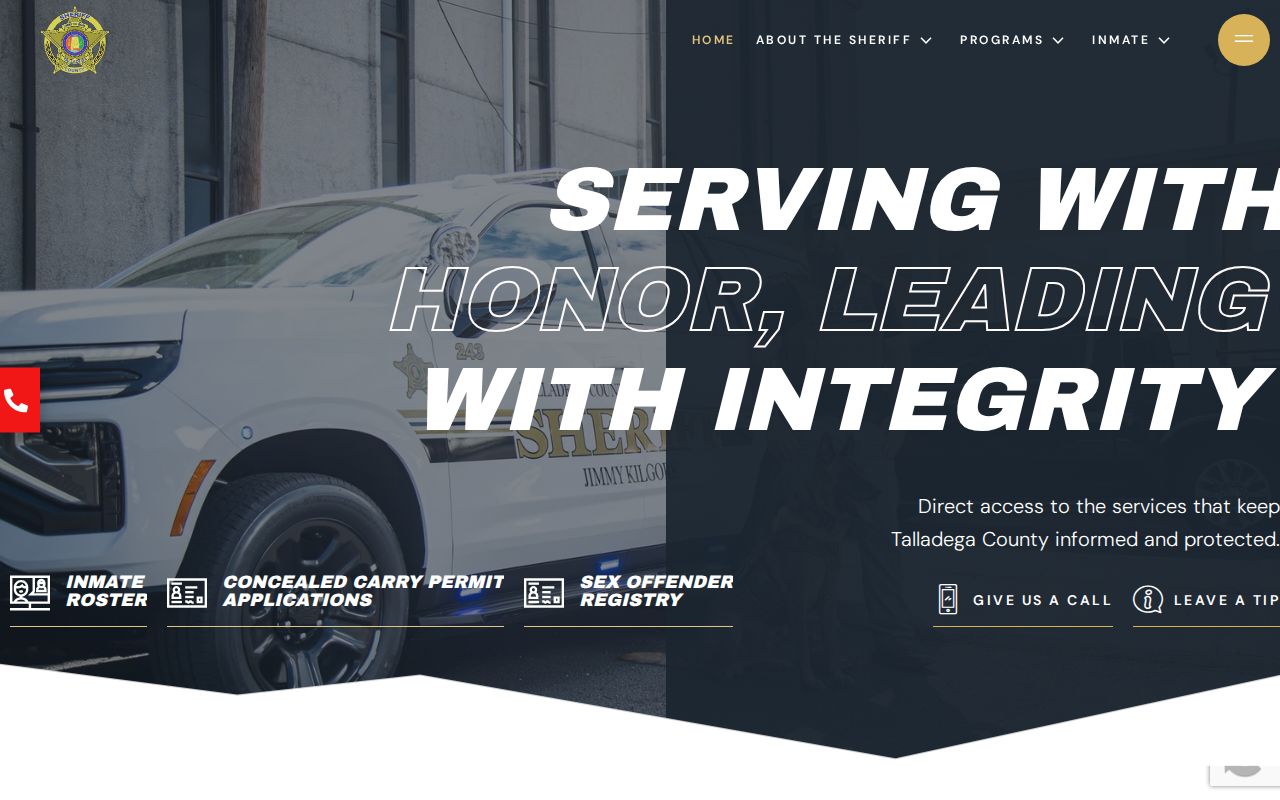 Talladega County Sheriff's Office website with custody portal link