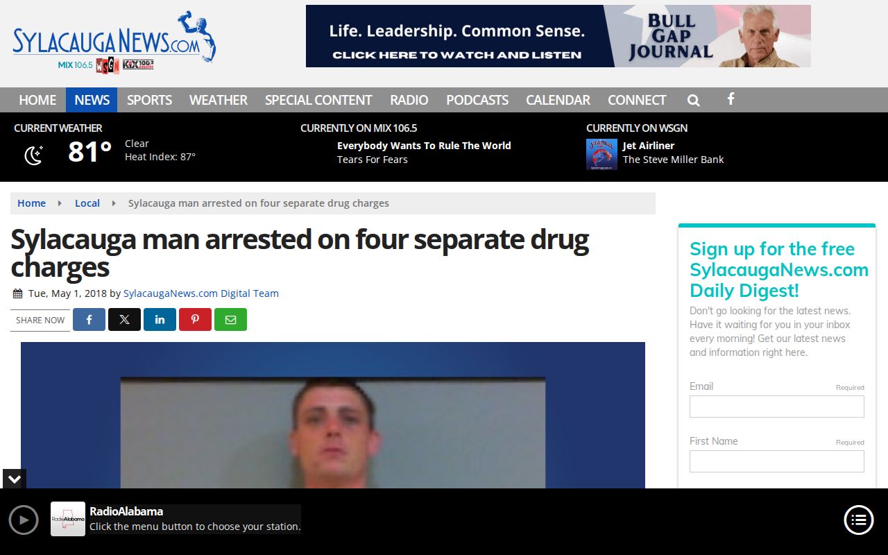 Sylacauga recent arrest news report naming Talladega County Metro Jail