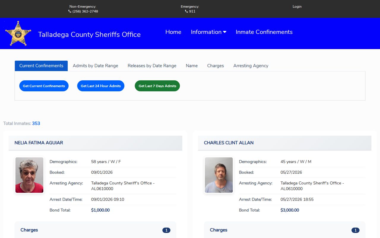 Talladega County arrests last 24 hours official booking search controls