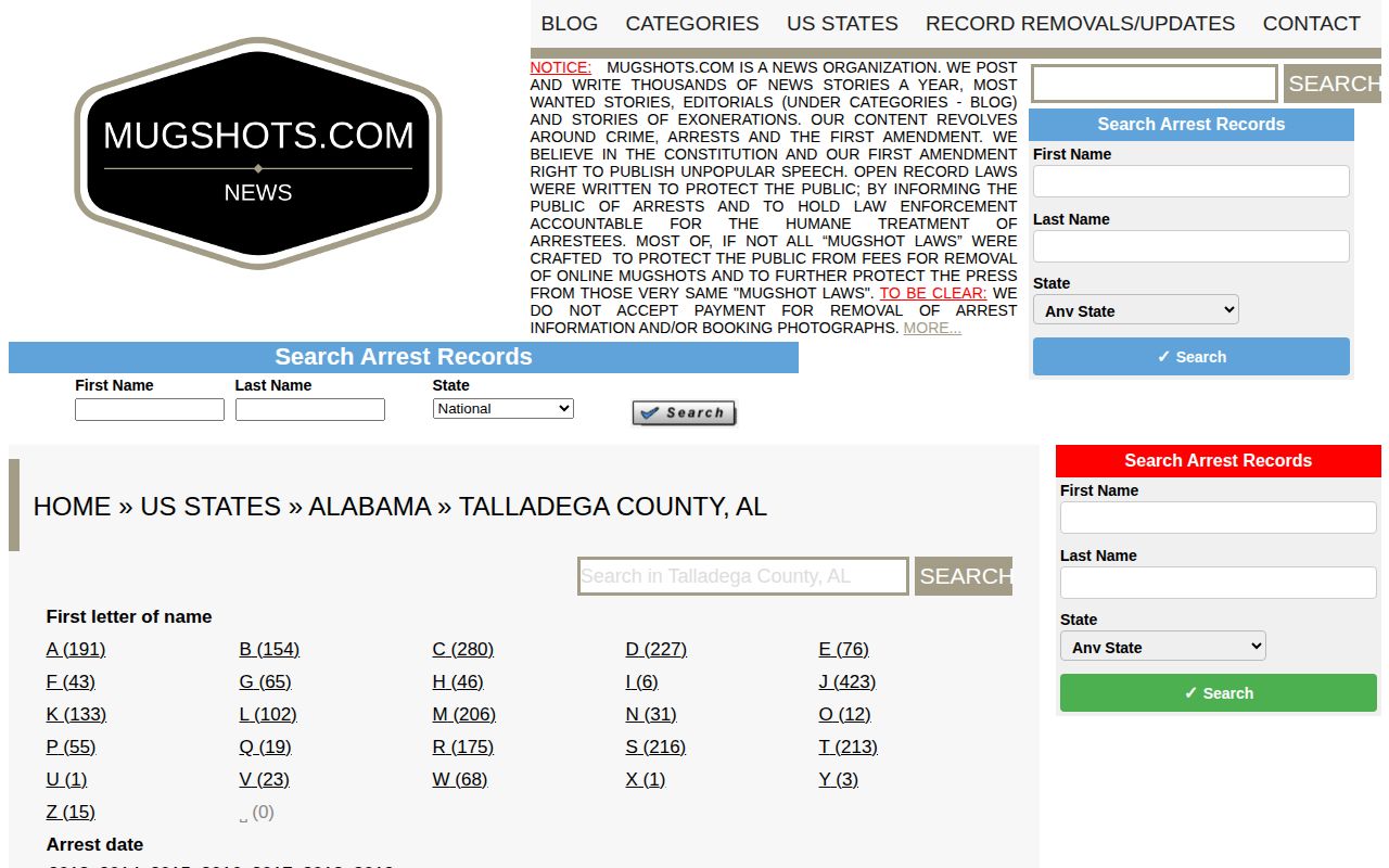 Talladega County police blotter unofficial older booking archive