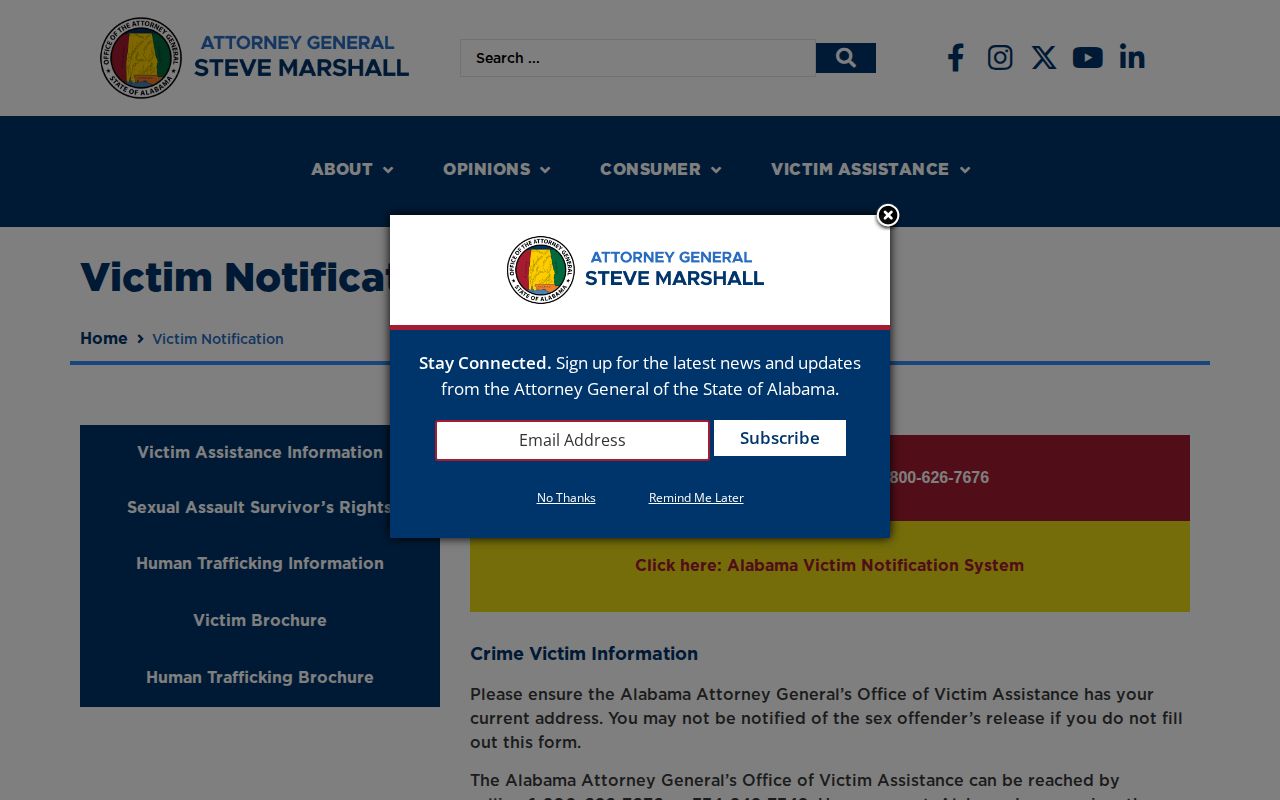 Talladega County VINELink custody check Alabama victim notification information