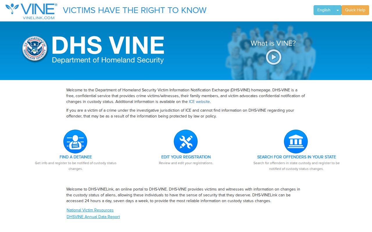 Talladega County VINELink custody check comparison with federal DHS VINE portal