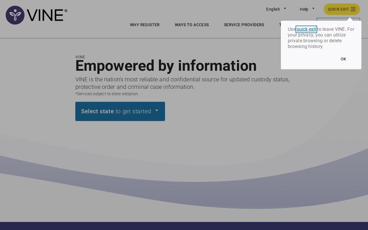 Talladega County VINELink custody check state and county search screen